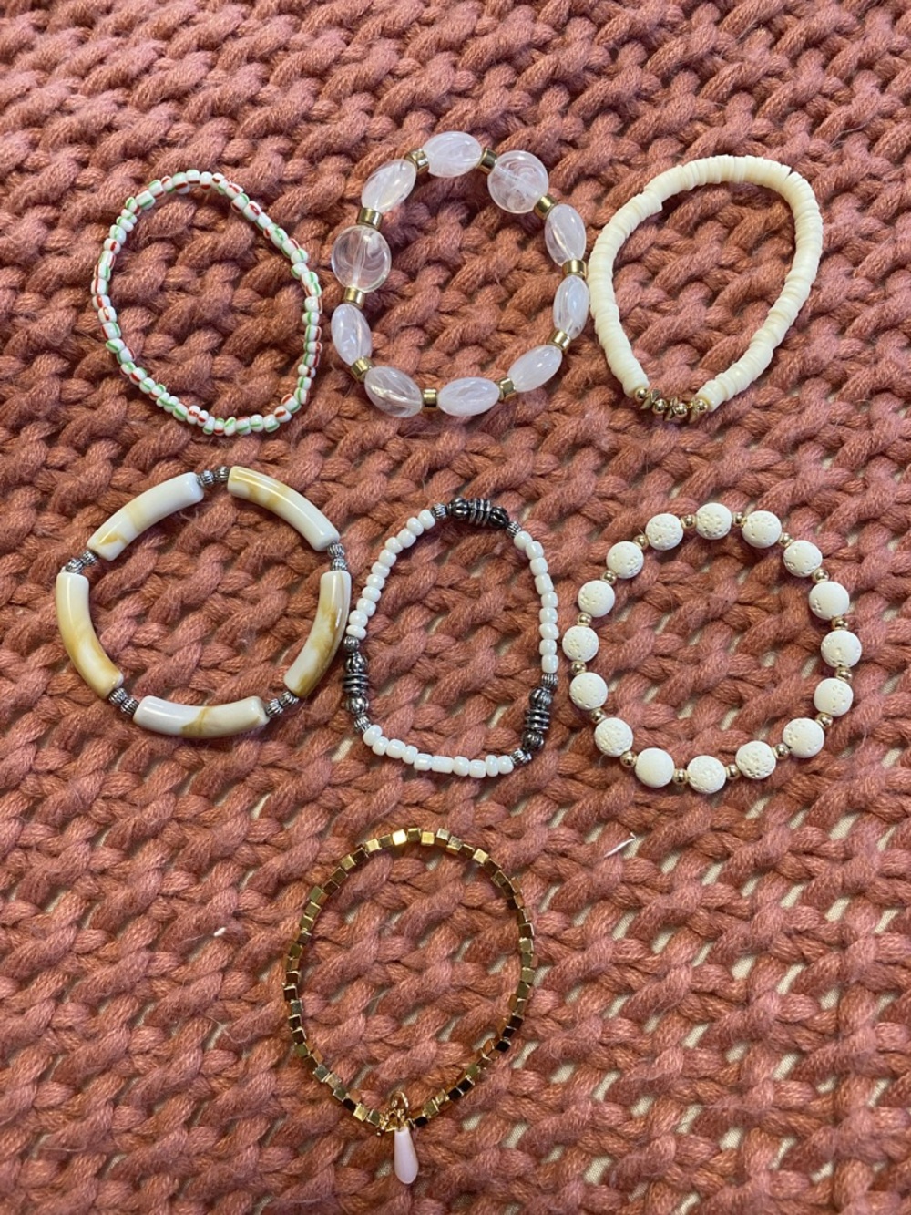 Handmade White & Cream Beaded Bracelet Set - Women Jewelry